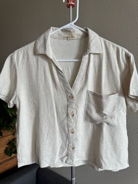 Love Notes Natural/Cream Short Sleeve Button-Up Top